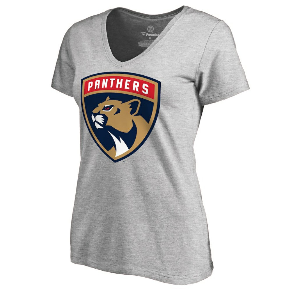 Florida Panthers Women's Primary Logo V-Neck T-Shirt Heather Gray