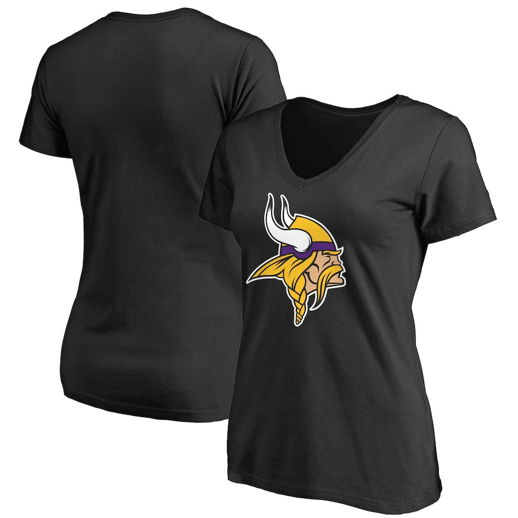 Minnesota Vikings Women's Primary Team Logo V-Neck T-Shirt - Black on sale