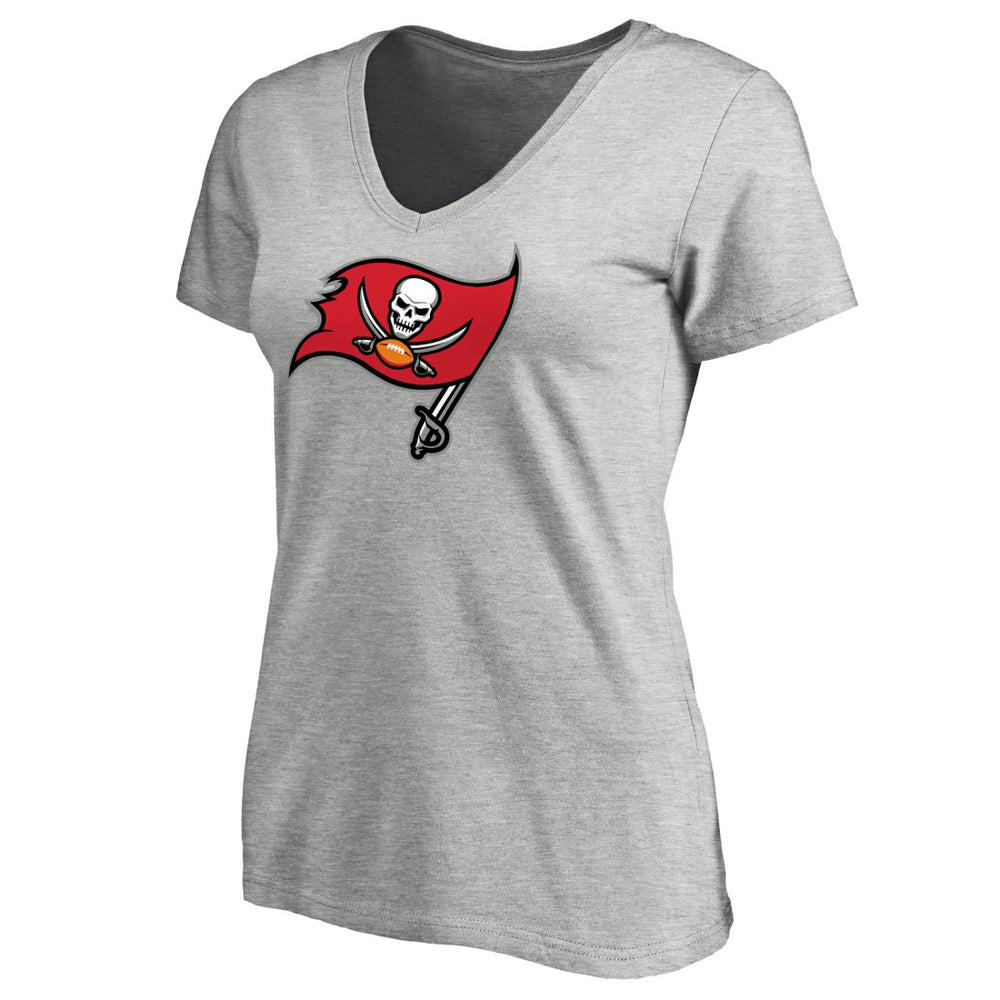 Tampa Bay Buccaneers Women's Primary Logo V-Neck T-Shirt - Heather Gray discount