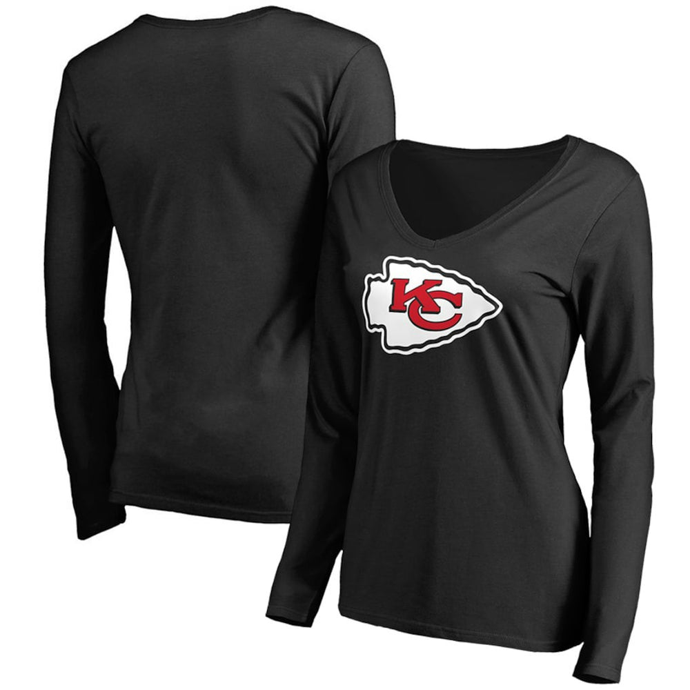 Kansas City Chiefs Women's Primary Team Logo V-Neck Long Sleeve T-Shirt - Black outlet