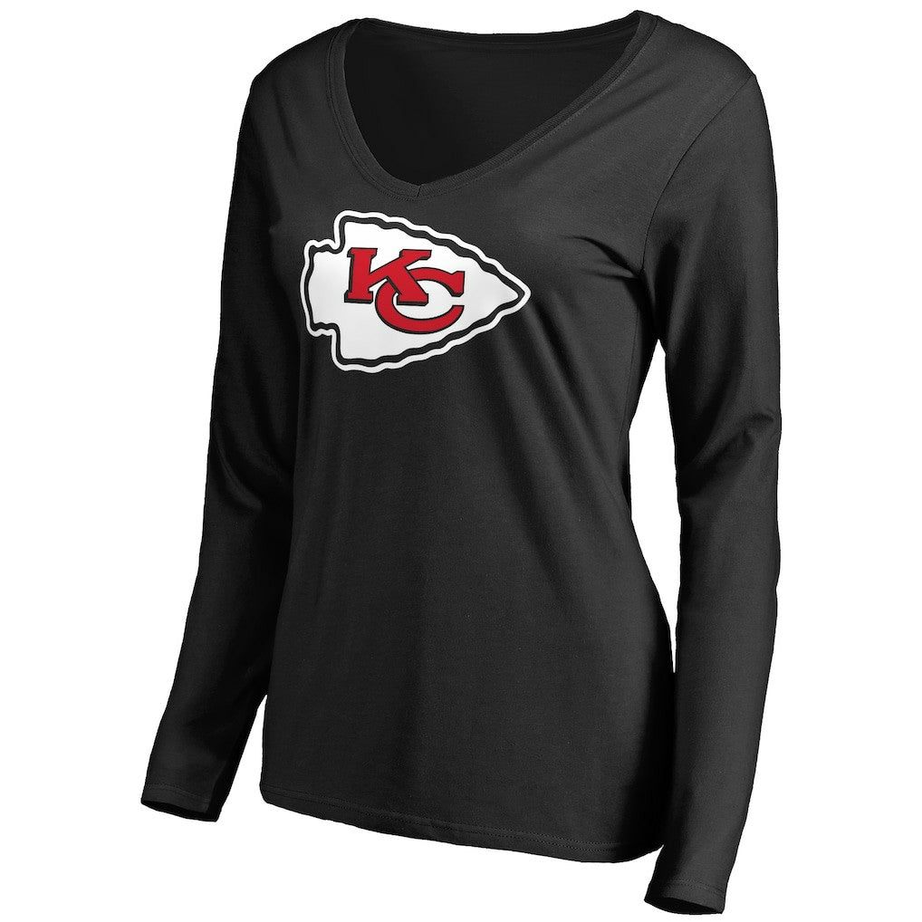 Kansas City Chiefs Women's Primary Team Logo V-Neck Long Sleeve T-Shirt - Black outlet