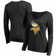 Minnesota Vikings Women's Primary Team Logo V-Neck Long Sleeve T-Shirt - Black outlet
