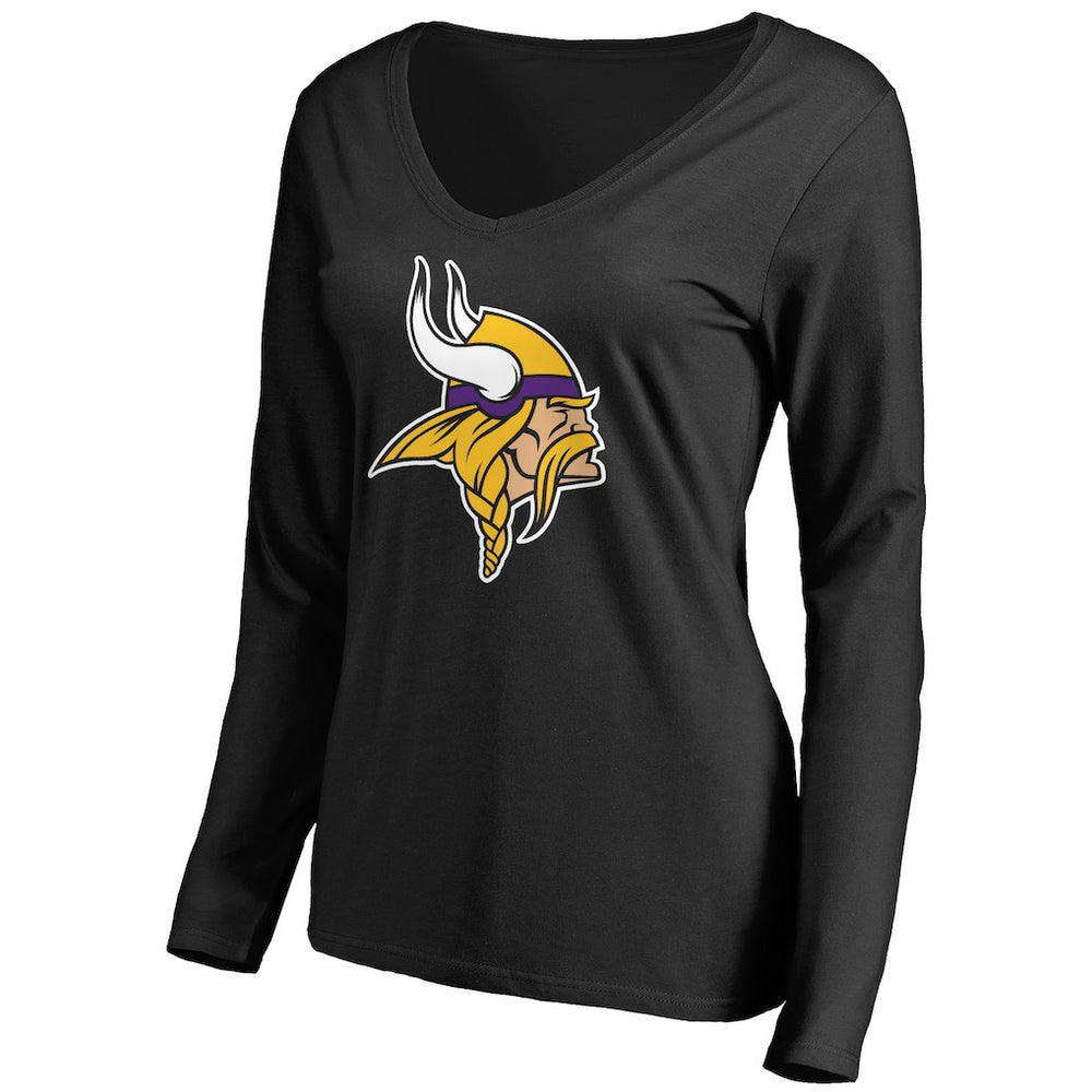Minnesota Vikings Women's Primary Team Logo V-Neck Long Sleeve T-Shirt - Black outlet