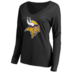 Minnesota Vikings Women's Primary Team Logo V-Neck Long Sleeve T-Shirt - Black outlet