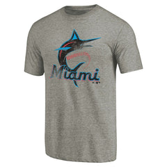 Miami Marlins Distressed Team Tri-Blend T-Shirt - Ash