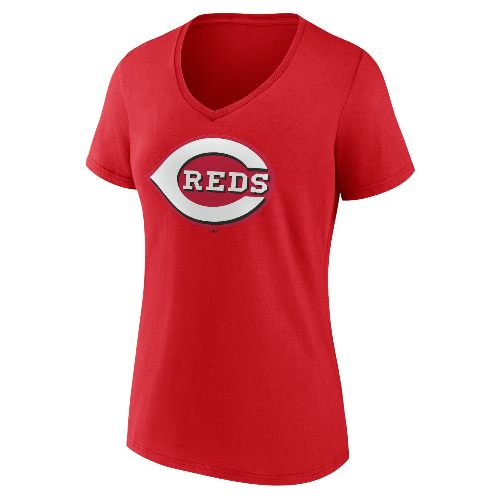 Cincinnati Reds Women's Team Color Primary Logo V-Neck T-Shirt - Red
