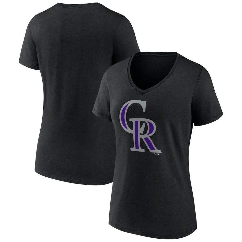 Colorado Rockies Women's Team Color Primary Logo V-Neck T-Shirt - Black