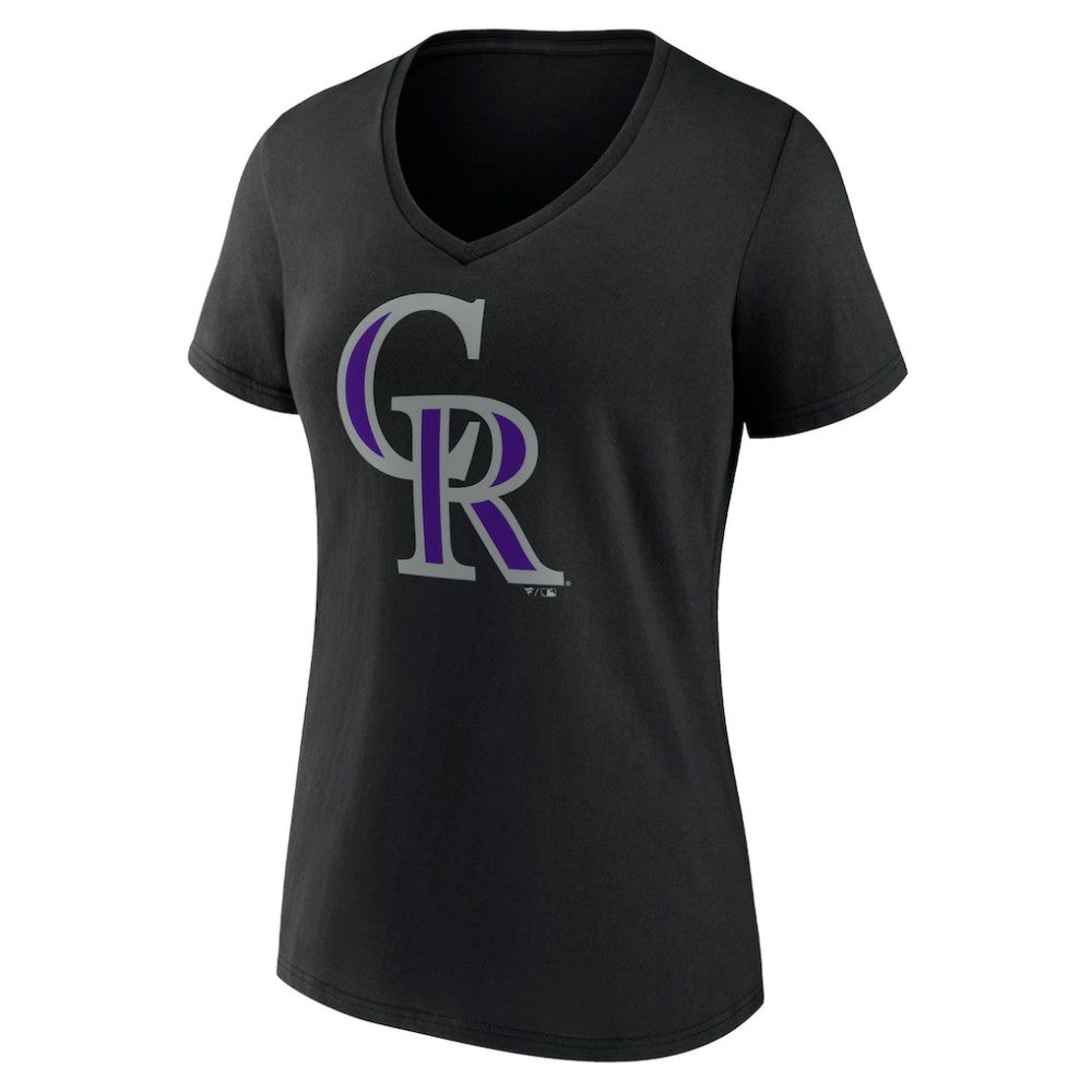 Colorado Rockies Women's Team Color Primary Logo V-Neck T-Shirt - Black