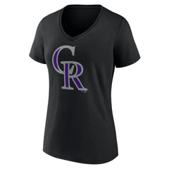 Colorado Rockies Women's Team Color Primary Logo V-Neck T-Shirt - Black