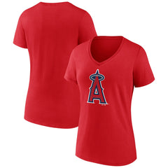 Los Angeles Angels Women's Team Color Primary Logo V-Neck T-Shirt - Red