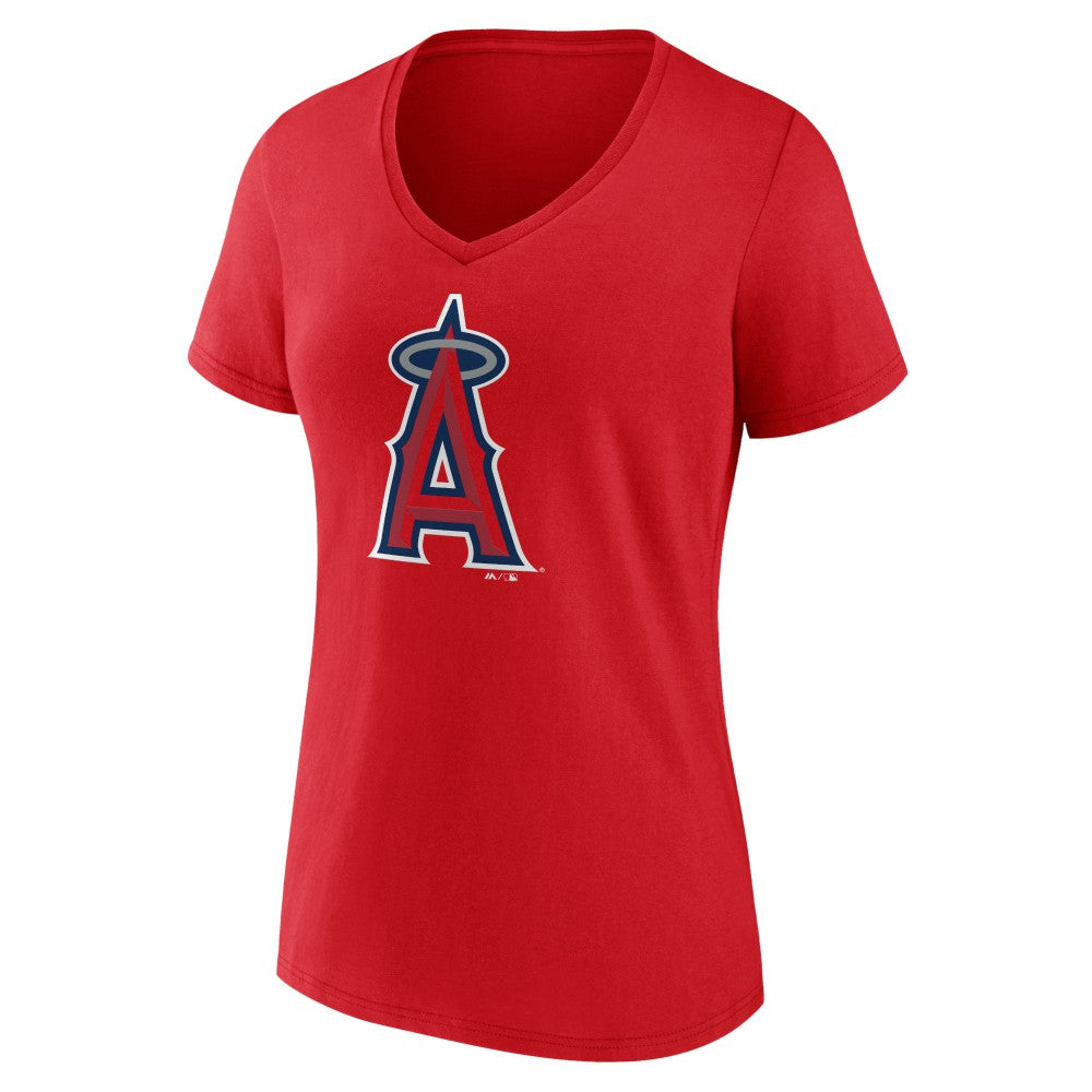 Los Angeles Angels Women's Team Color Primary Logo V-Neck T-Shirt - Red