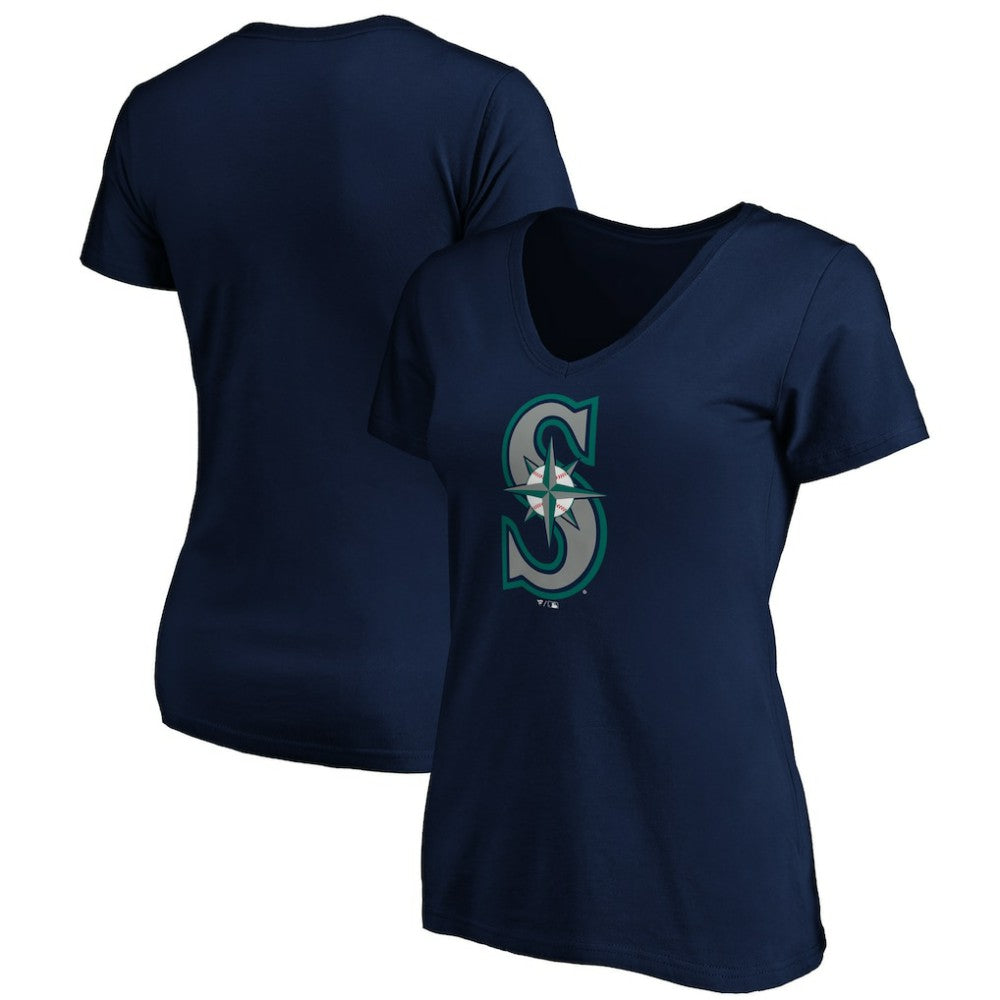 Seattle Mariners Women's Team Color Primary Logo V-Neck T-Shirt - Navy