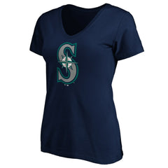 Seattle Mariners Women's Team Color Primary Logo V-Neck T-Shirt - Navy