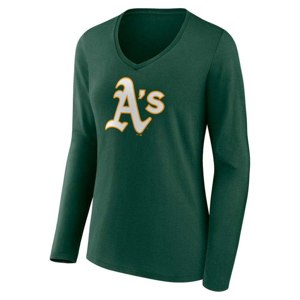 Athletics Women's Team Color Primary Logo V-Neck Long Sleeve T-Shirt - Green