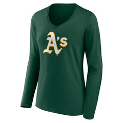 Athletics Women's Team Color Primary Logo V-Neck Long Sleeve T-Shirt - Green