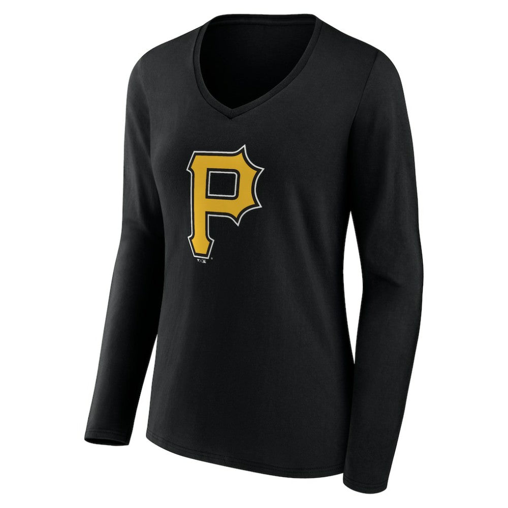 Pittsburgh Pirates Women's Team Color Primary Logo V-Neck Long Sleeve T-Shirt - Black