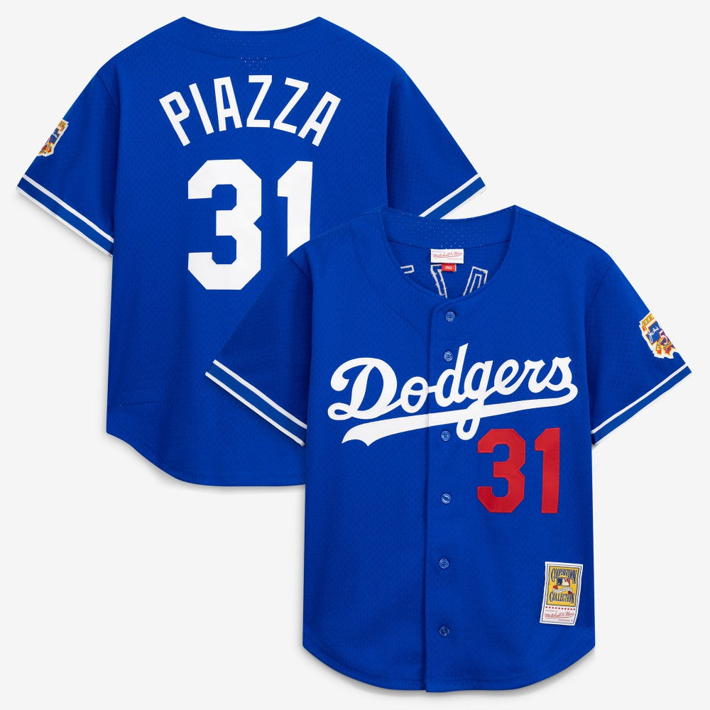 Mike Piazza Los Angeles Dodgers Cooperstown Collection Mesh Batting Practice Button-Up Jersey - Royal | Mitchell & Ness