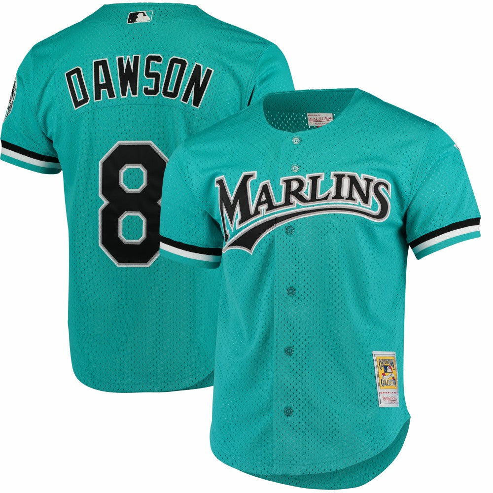 Andre Dawson Florida Marlins Cooperstown Collection Mesh Batting Practice Button-Up Jersey - Teal | Mitchell & Ness