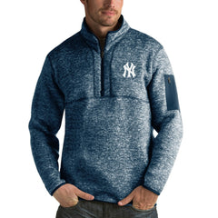 New York Yankees Antigua Fortune Half-Zip Sweater - Heathered Navy