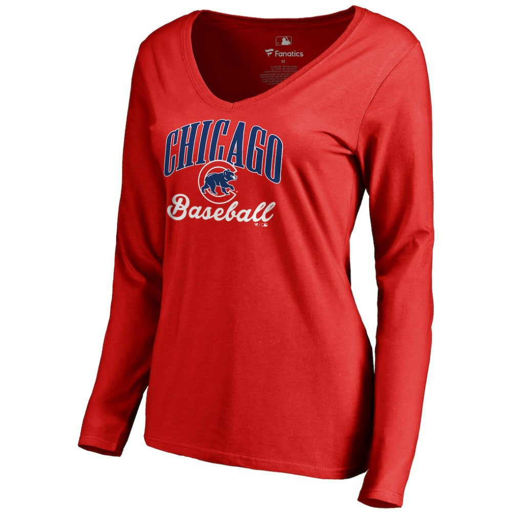 Chicago Cubs Women's Victory Script Long Sleeve T-Shirt - Red