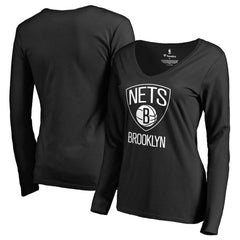 Brooklyn Nets Women's Primary Logo V-Neck Long Sleeve T-Shirt - Black outlet