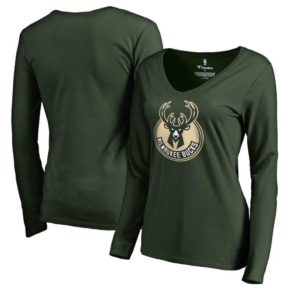 Milwaukee Bucks Women's Primary Logo V-Neck Long Sleeve T-Shirt - Green discount