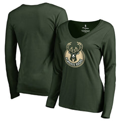 Milwaukee Bucks Women's Primary Logo V-Neck Long Sleeve T-Shirt - Green discount