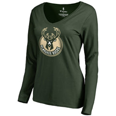 Milwaukee Bucks Women's Primary Logo V-Neck Long Sleeve T-Shirt - Green discount