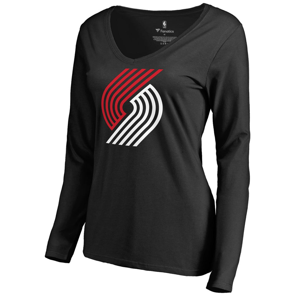 Portland Trail Blazers Women's Primary Logo V-Neck Long Sleeve T-Shirt - Black cheap