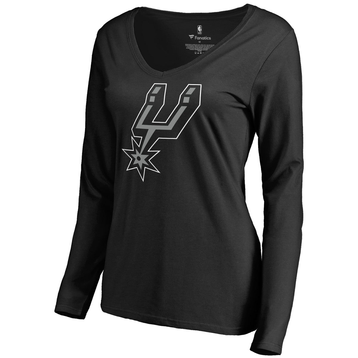 San Antonio Spurs Women's Primary Logo V-Neck Long Sleeve T-Shirt - Black for sale