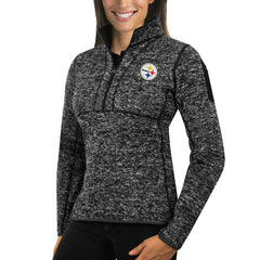 Pittsburgh Steelers Antigua Women's Fortune Half-Zip Sweater - Heather Black cheap
