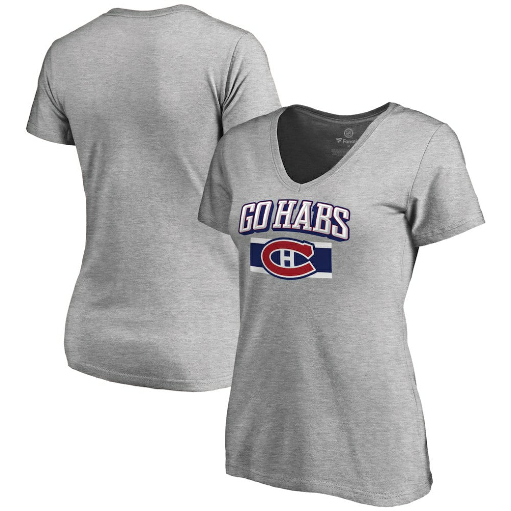 Montreal Canadiens Women's Hometown Collection Go Habs V-Neck T-Shirt ash