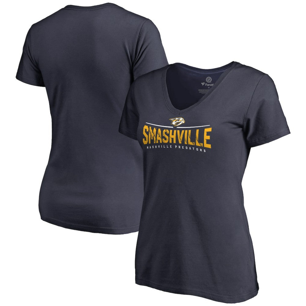 Nashville Predators Women's Hometown Collection Smashville V-Neck T-Shirt Navy