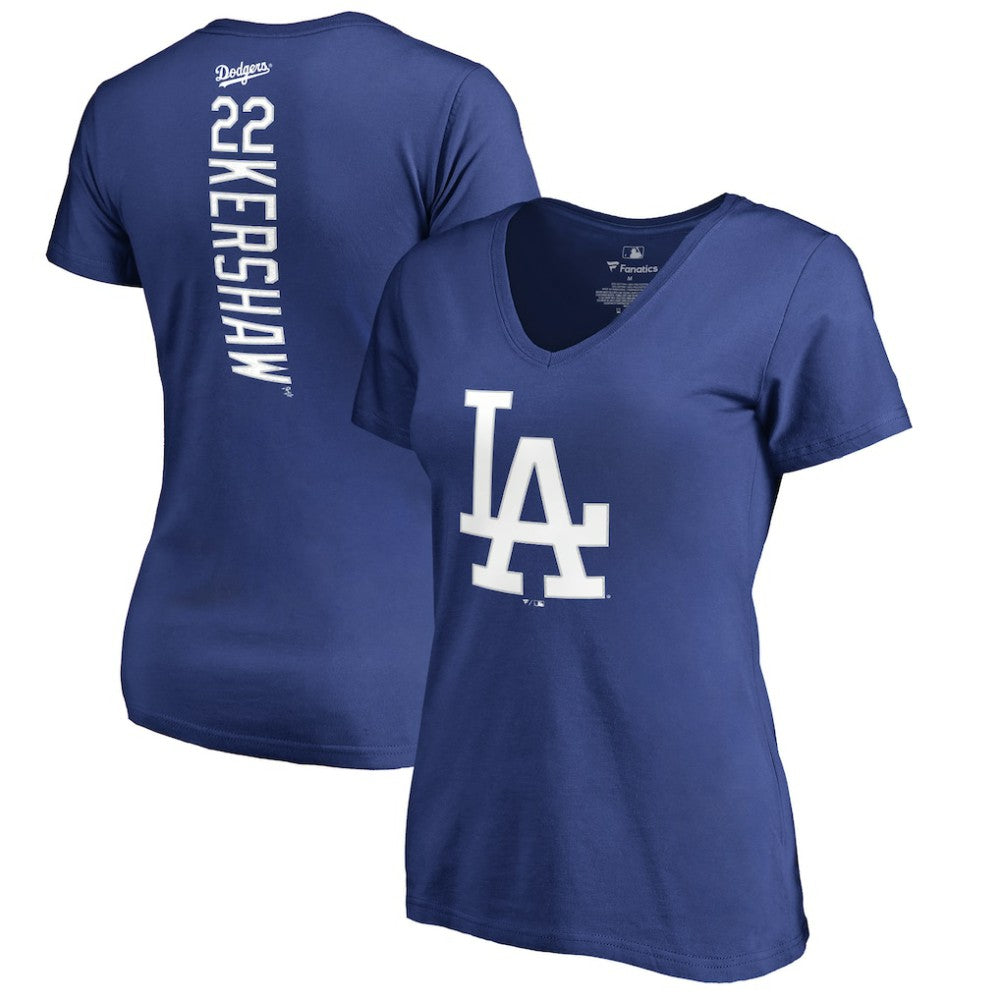 Clayton Kershaw Los Angeles Dodgers Women's Backer Name & Number V-Neck T-Shirt - Royal