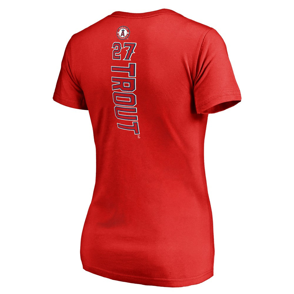 Mike Trout Los Angeles Angels Women's Backer V-Neck T-Shirt - Red