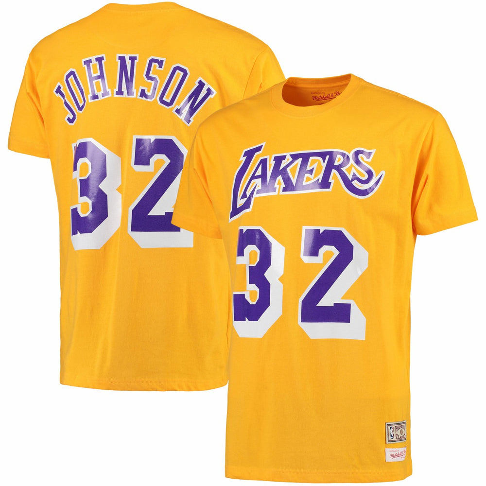 Magic Johnson Los Angeles Lakers Hardwood Classics Retro Name & Number T-Shirt - Gold | Mitchell & Ness online