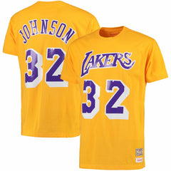 Magic Johnson Los Angeles Lakers Hardwood Classics Retro Name & Number T-Shirt - Gold | Mitchell & Ness online
