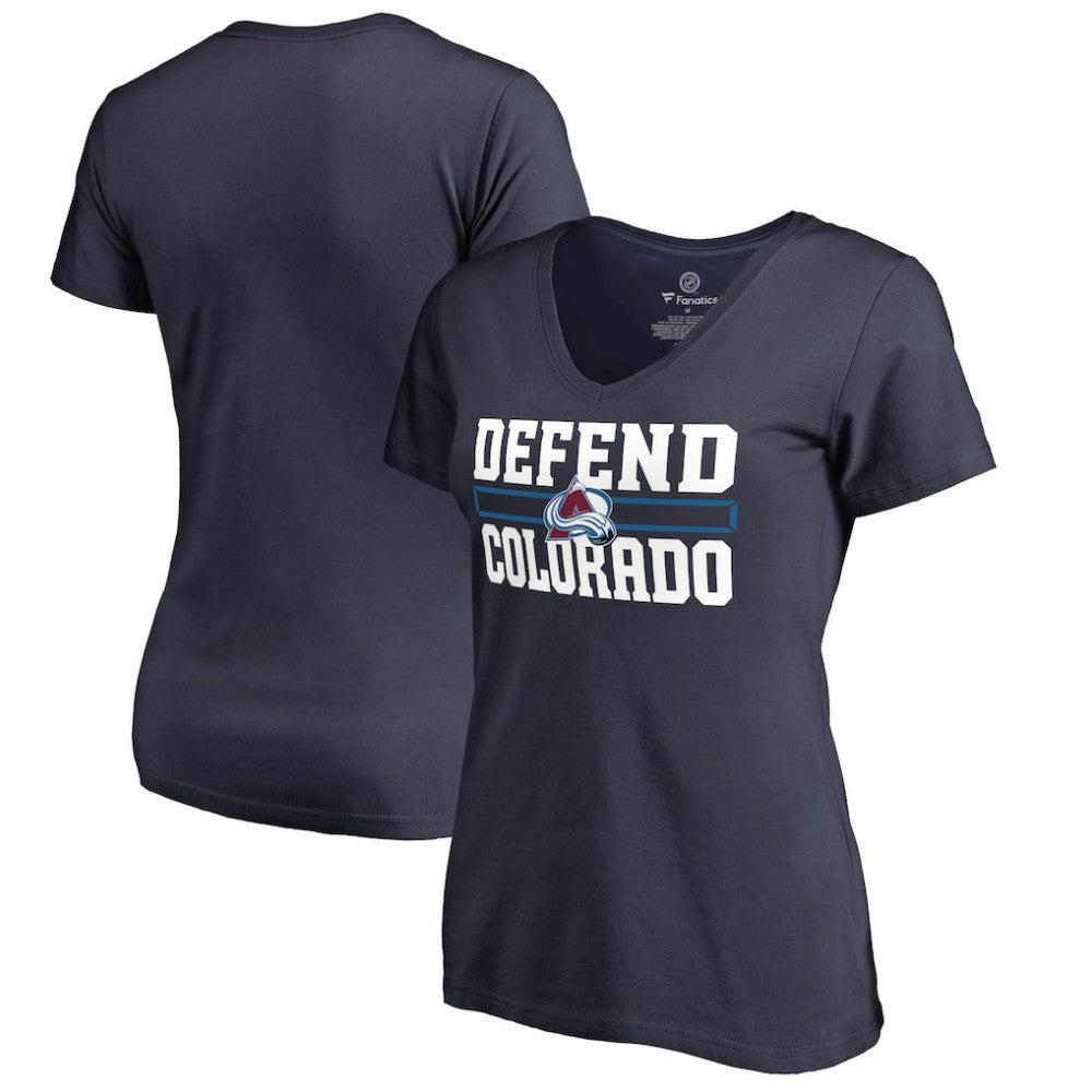 Colorado Avalanche Women's Hometown Collection Defend V-Neck T-Shirt Navy