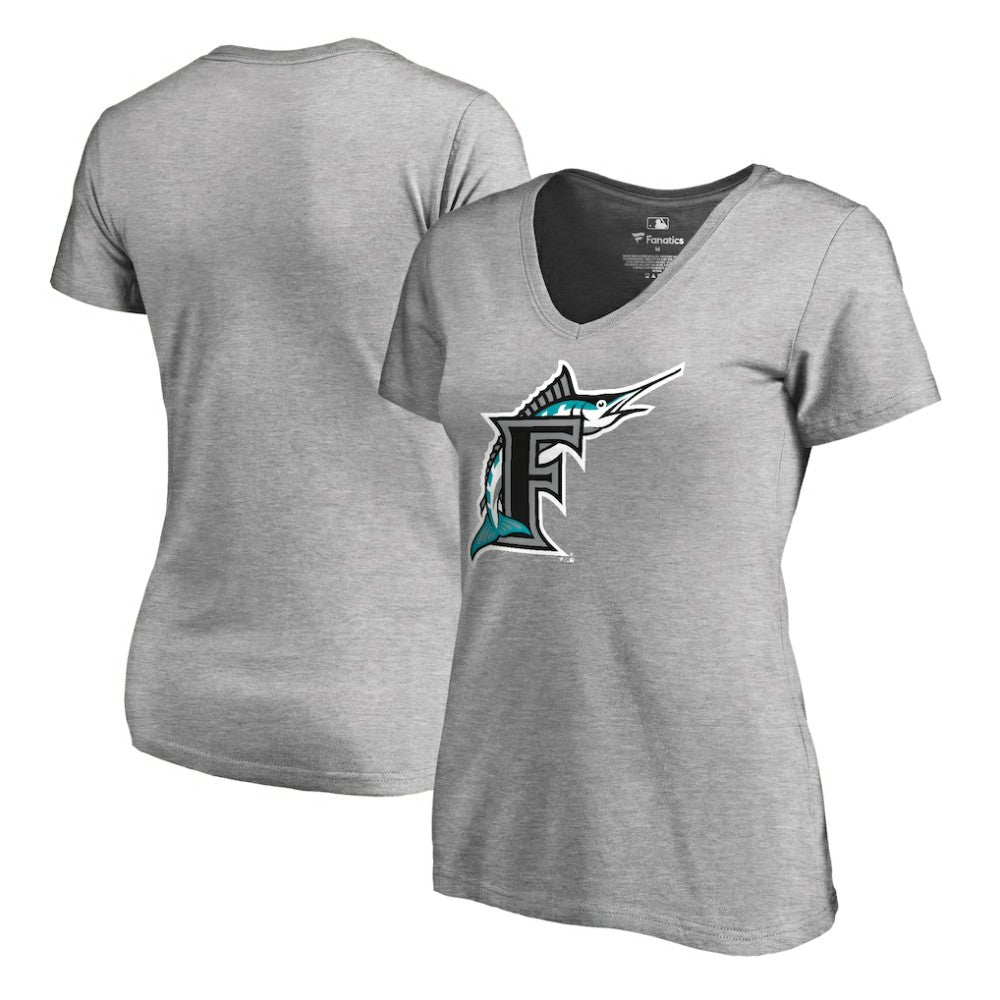 Miami Marlins Women's Cooperstown Collection Forbes V-Neck T-Shirt - Heather Gray