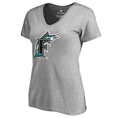 Miami Marlins Women's Cooperstown Collection Forbes V-Neck T-Shirt - Heather Gray