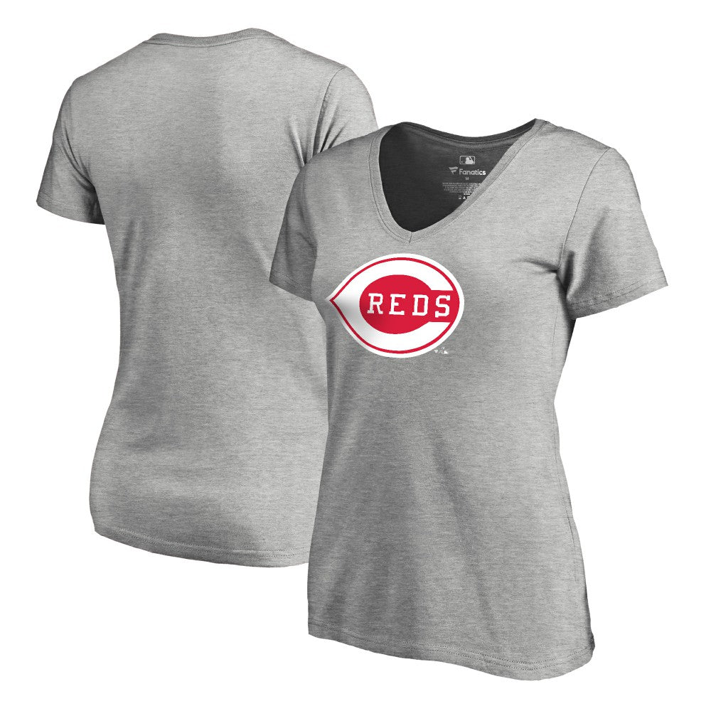 Cincinnati Reds Women's Core Wahconah V-Neck T-Shirt - Heather Gray
