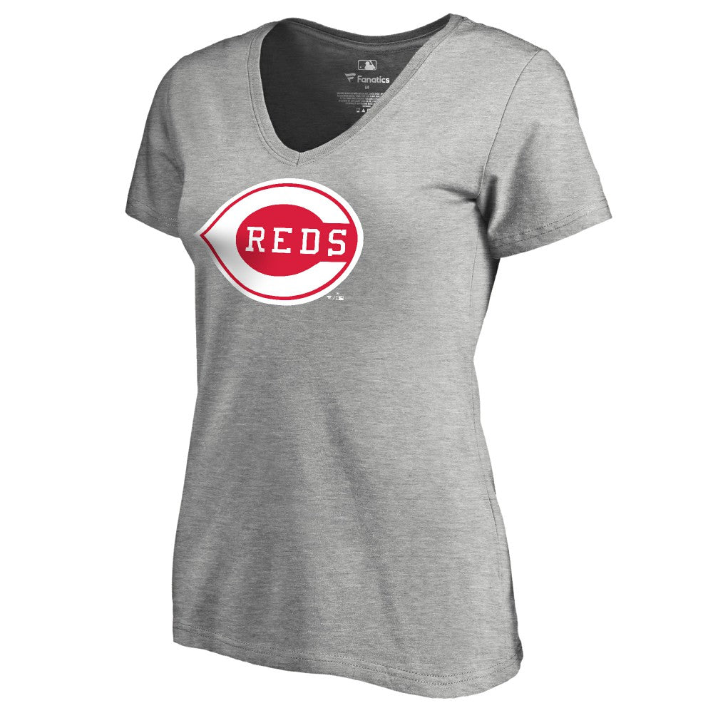 Cincinnati Reds Women's Core Wahconah V-Neck T-Shirt - Heather Gray