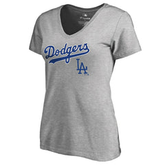 Los Angeles Dodgers Women's Core Wahconah V-Neck T-Shirt - Heather Gray