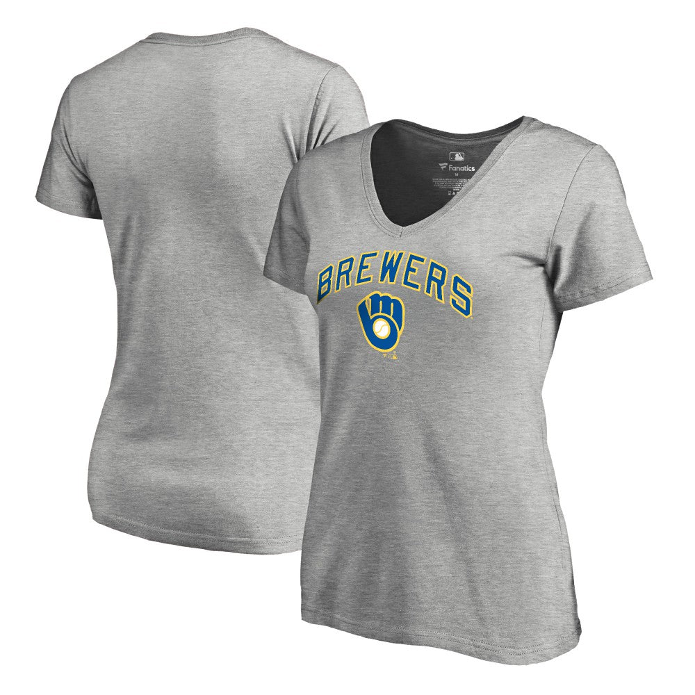 Milwaukee Brewers Women's Core Wahconah V-Neck T-Shirt - Heather Gray