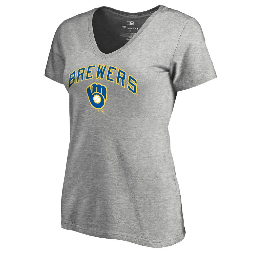 Milwaukee Brewers Women's Core Wahconah V-Neck T-Shirt - Heather Gray