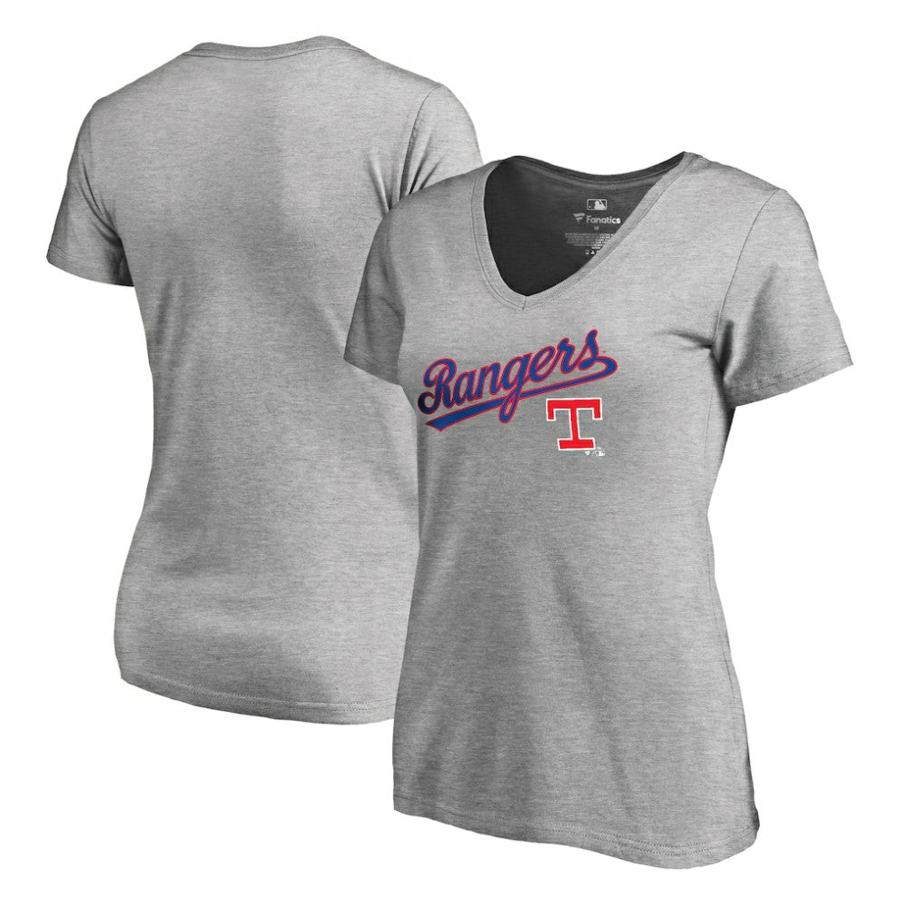 Texas Rangers Women's Core Wahconah V-Neck T-Shirt - Heather Gray