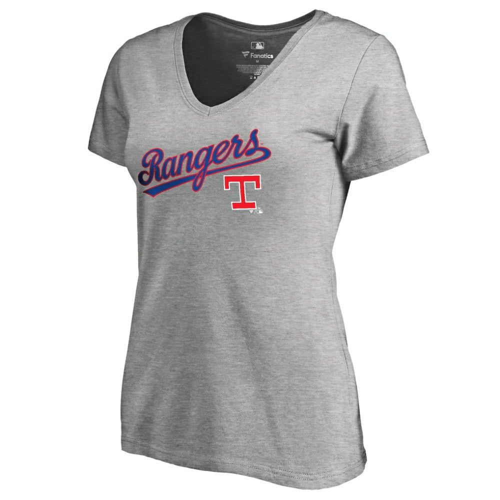 Texas Rangers Women's Core Wahconah V-Neck T-Shirt - Heather Gray