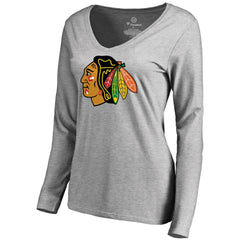 Chicago Blackhawks Women's Primary Logo Long Sleeve T-Shirt Ash