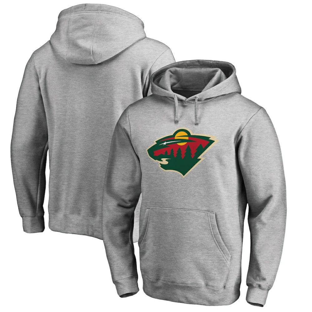 Minnesota Wild Primary Team Logo Fleece Fitted Pullover Hoodie Heather Gray