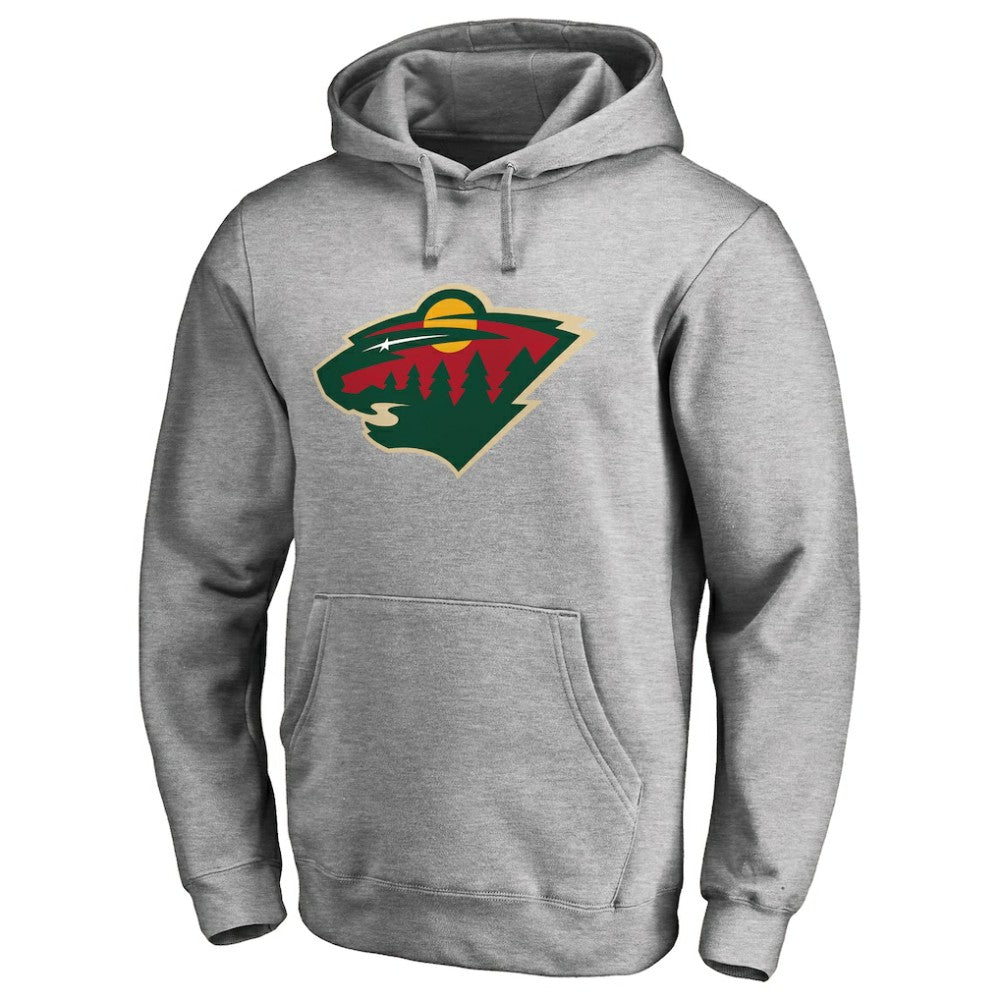 Minnesota Wild Primary Team Logo Fleece Fitted Pullover Hoodie Heather Gray